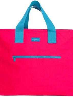 mb greene Large Bright Pink Tote with Turquoise Handles
